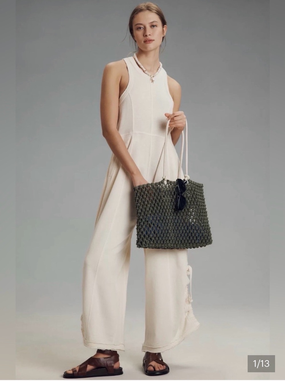 Anthropologie Daily Practice Seamed Wide-leg Sleeveless Jumpsuit Ivory XS NWT